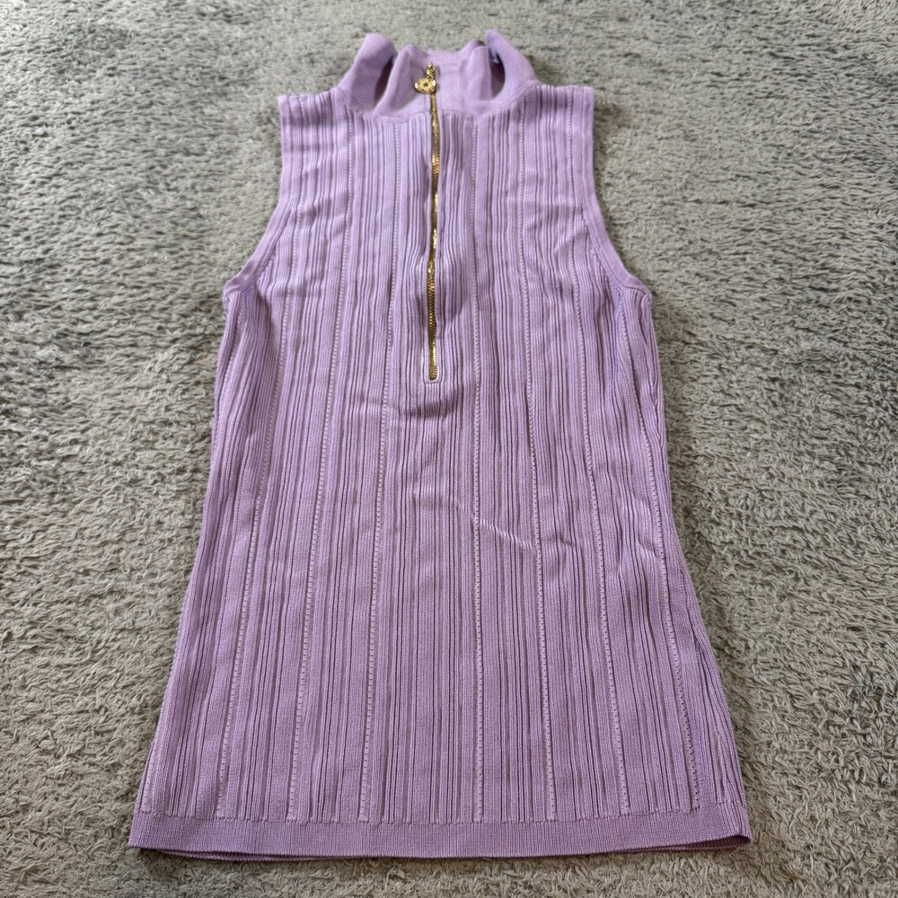 White House Black Market Top M Purple Sleeveless Ribbed Mock Neck Half Zip Women